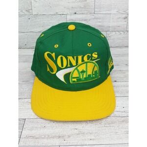 Vintage Seattle Super Sonics Snapback NBA Drew Pearson Hat Cap Green Yellow